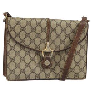 Authentic GUCCI GG Supreme Horsebit Shoulder Bag PVC Beige Gold 33 001 3376